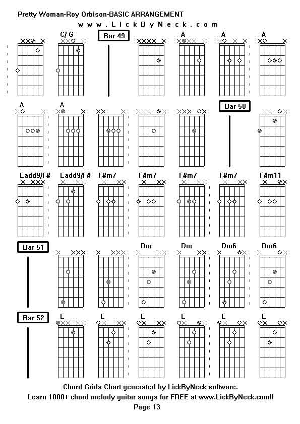 Chord Grids Chart of chord melody fingerstyle guitar song-Pretty Woman-Roy Orbison-BASIC ARRANGEMENT,generated by LickByNeck software.